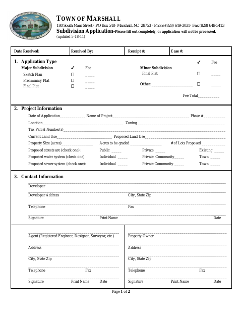 First page of the Subdivision Application