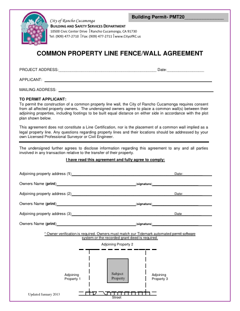 First page of the Common Property Line Fence/Wall Agreement