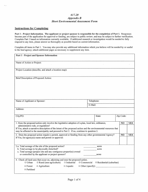 First page of the Short Environmental Assessment Form