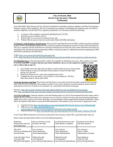 First page of the Service Line Inventory Material Notification