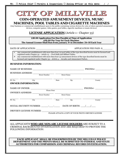 First page of the Coin-Operated Device License Application