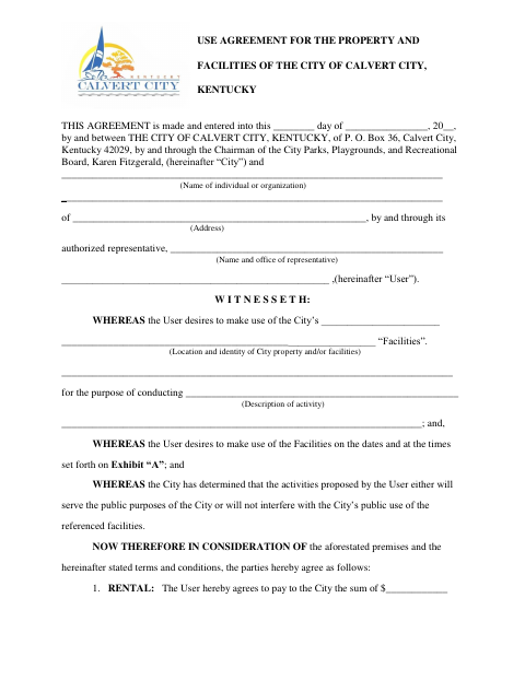 First page of the Use Agreement for City Property and Facilities