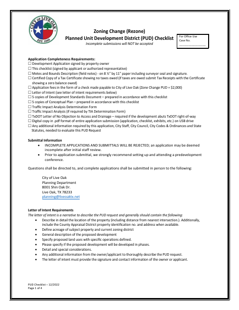 First page of the Planned Unit Development Checklist