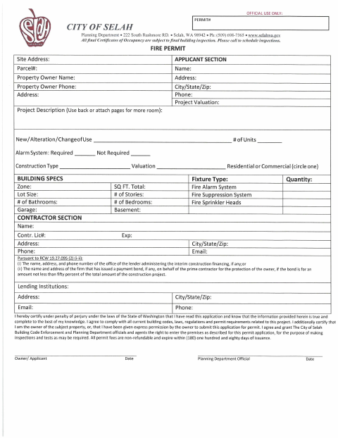 First page of the Fire Permit