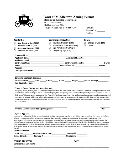 First page of the Zoning Permit
