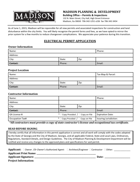 First page of the Electrical Permit Application