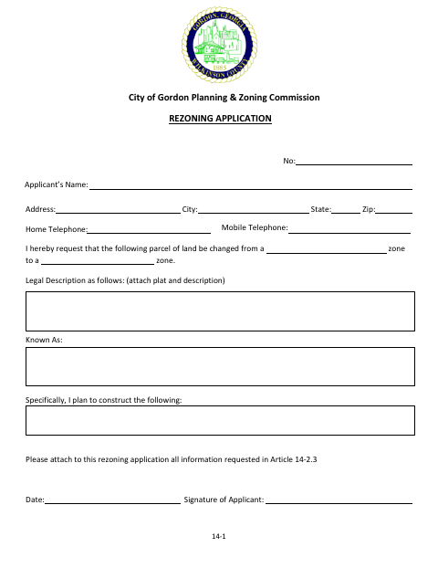 First page of the Re-Zoning Application