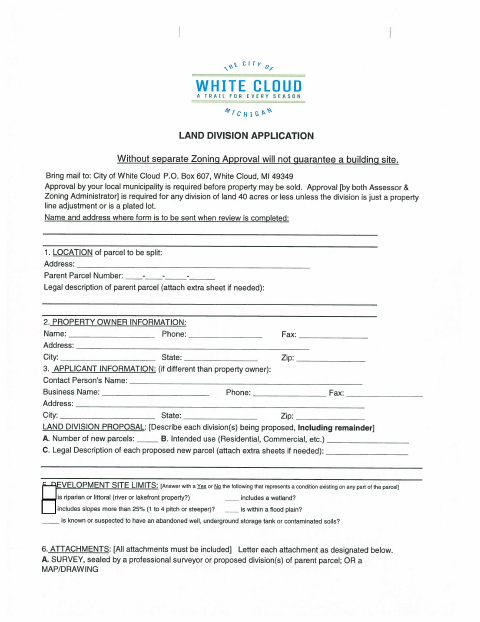 First page of the Land Division Application
