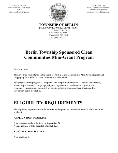 First page of the Clean Communities Mini-Grant Application