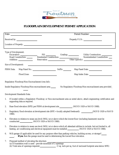 First page of the Floodplain Development Permit Application