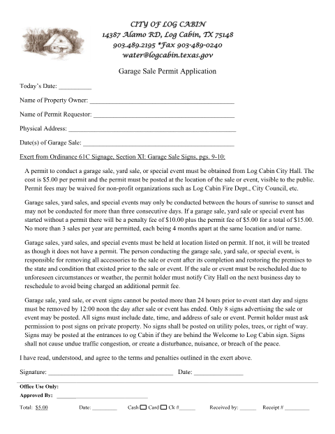 First page of the Garage Sale Permit Application