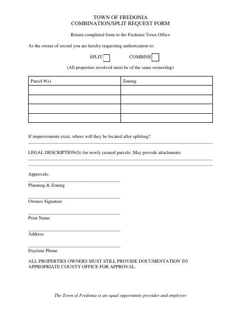 First page of the Combination/Split Request Form