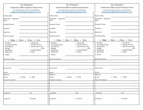 First page of the Construction Inspection Request Form