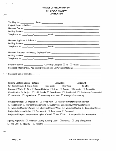 First page of the Site Plan Review Application