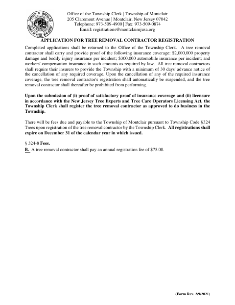 First page of the Application for Tree Removal Contractor Registration