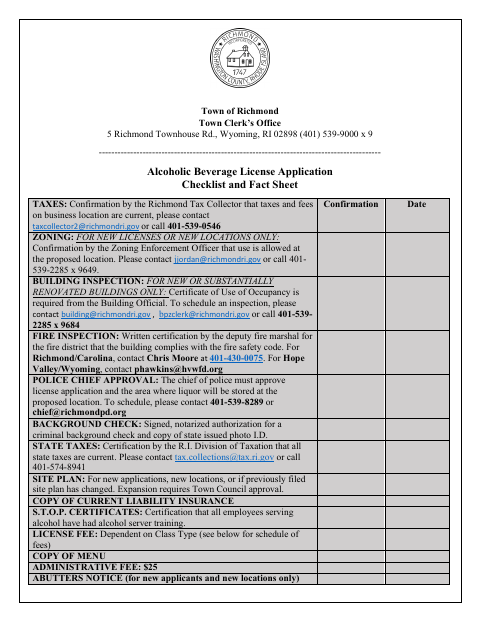 First page of the Alcoholic Beverage License Application and Affidavit