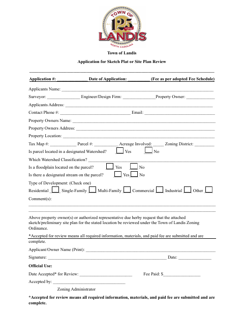 First page of the Application for Sketch Plat or Site Plan Review