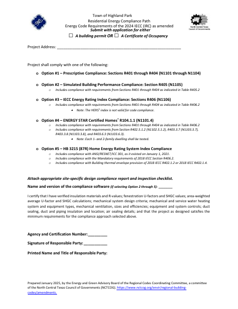 First page of the Residential Energy Compliance Path